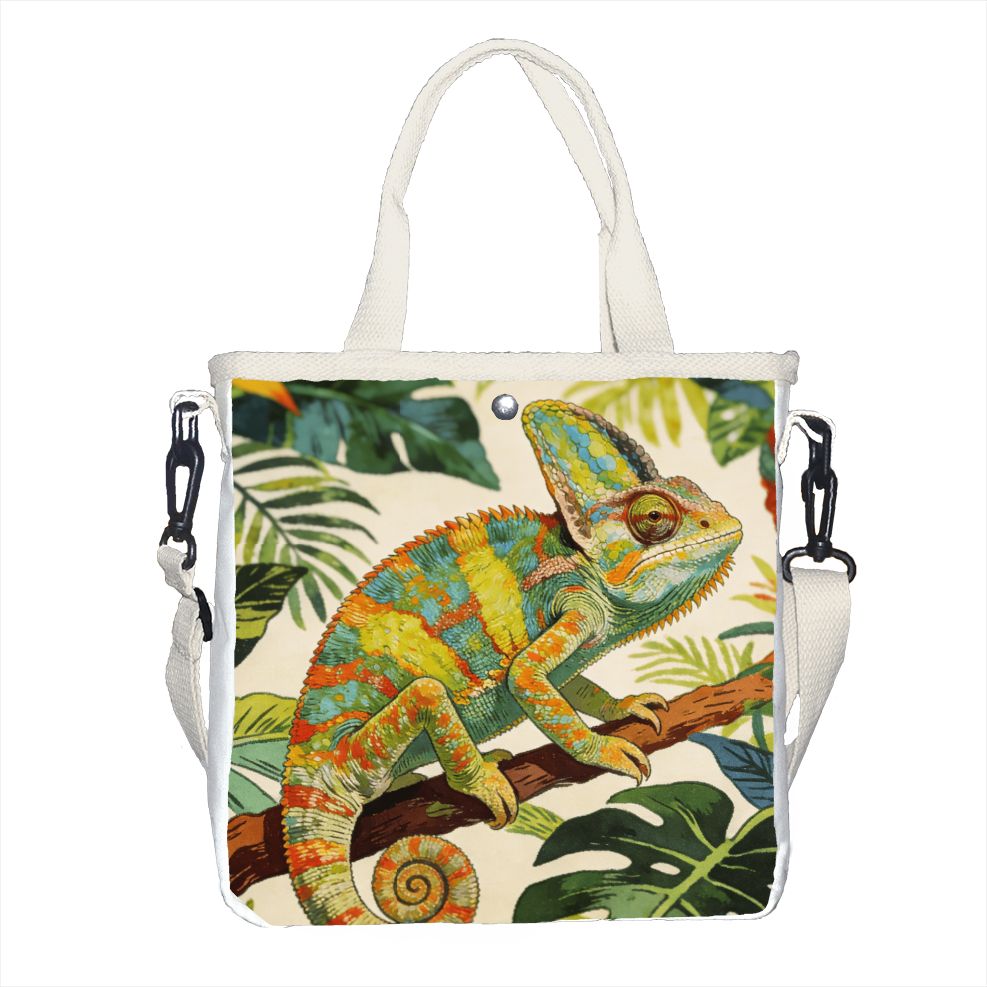Tropic Strap Vintage - Vintage Botanical Chameleon Tote Bag, Adjustable