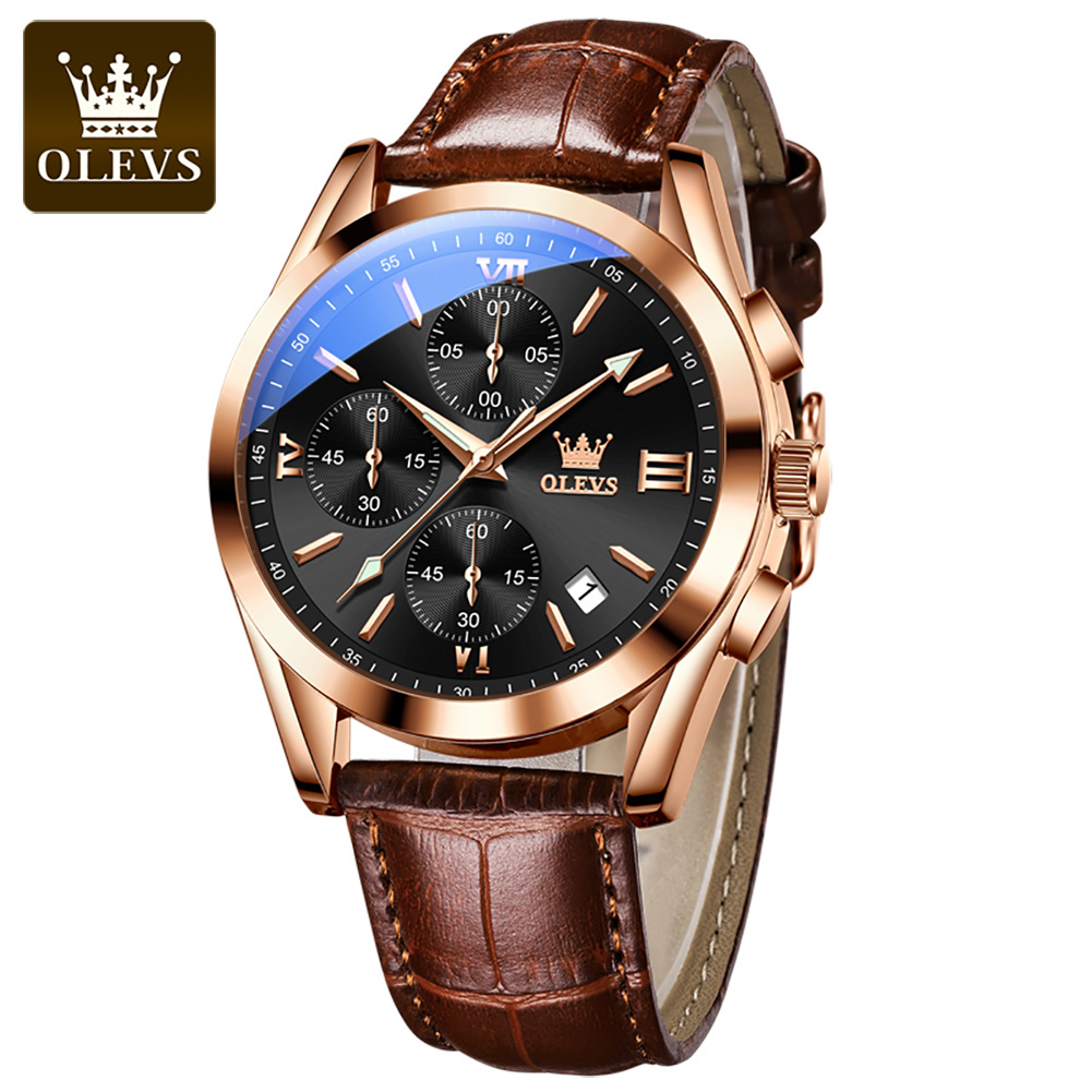 OLEVS 2872 Chronograph Quartz  - огляд і ціна Leather Watch Band Men