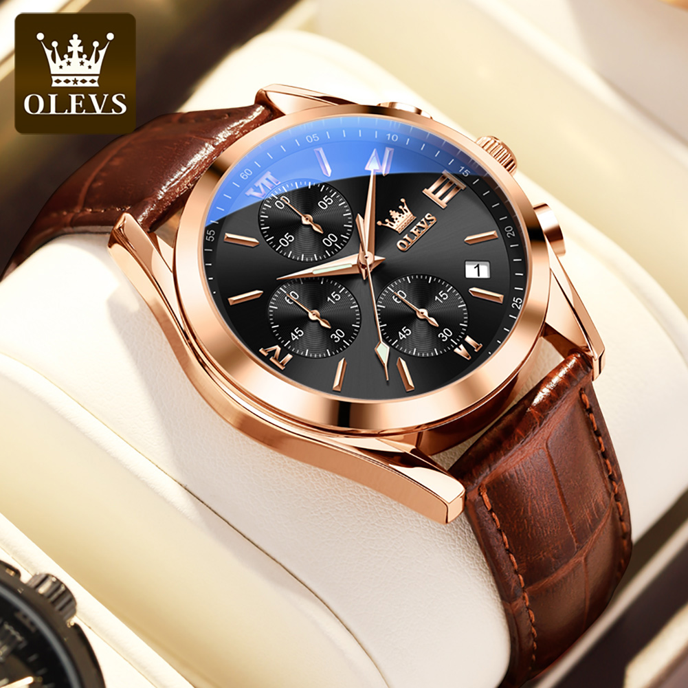 OLEVS 2872 Chronograph Quartz  - огляд і ціна Leather Watch Band Men