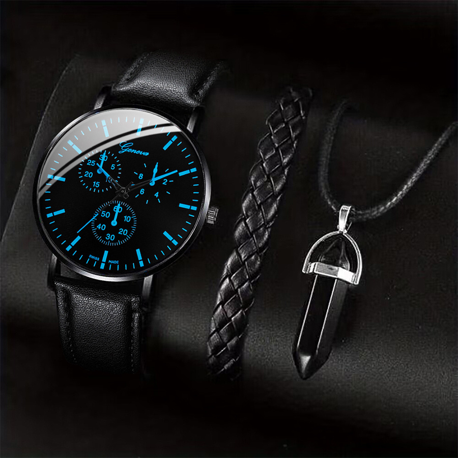 3PCS Fashion Men Business Watc - огляд і ціна Leather Watch Band Men