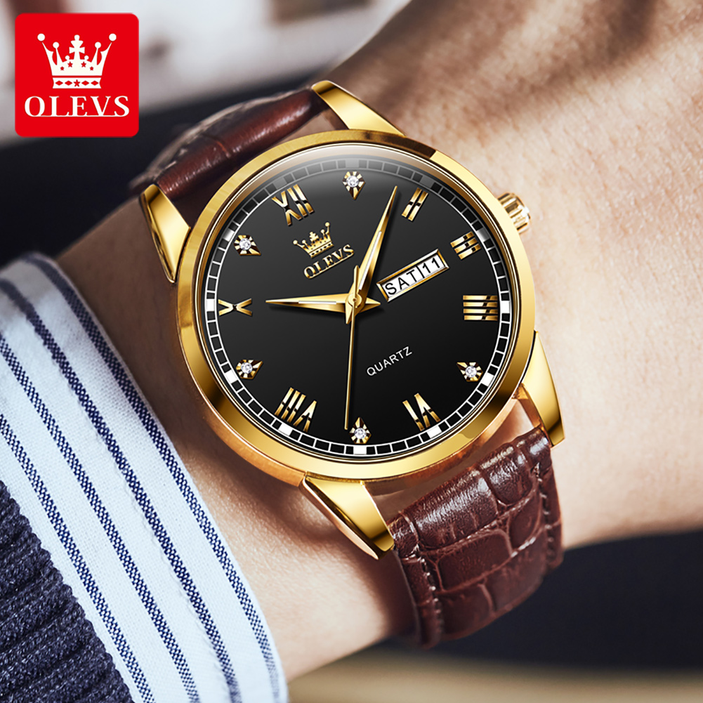 OLEVS 6896 Top Brand Men Quart - огляд і ціна Leather Watch Band Men