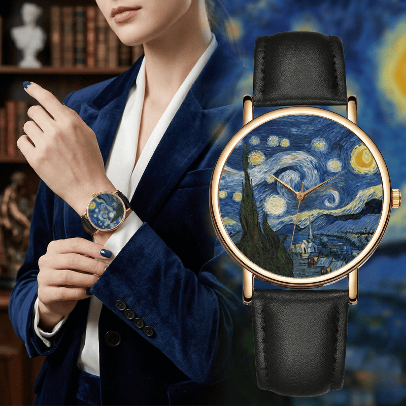 Van Gogh Painting Dial Watches - огляд і ціна Leather Watch Band Men